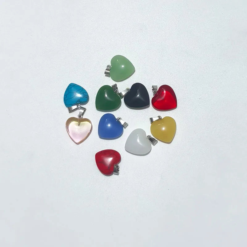Random10pcs/set Mixed Color Heart Shaped Stone Crystal Pendants Charms Beads For DIY Jewelry Necklace Craft Accessories Peaceful Pleasures Health and Wellness