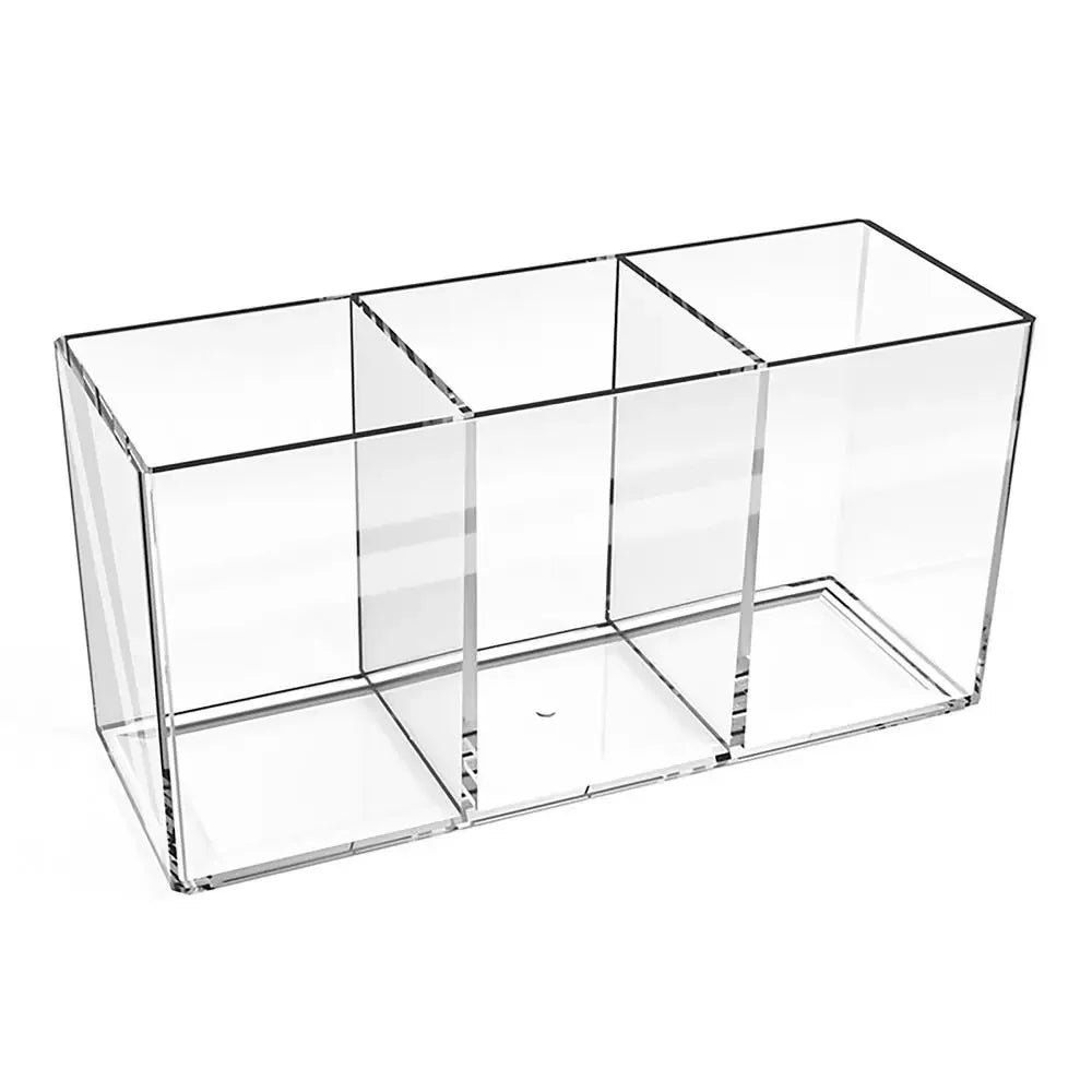 Desk Stationery Storage Pen Holder Transparent 3 Grids Pen Storage Box INS Style Large Capacity Pencil Container Students Peaceful Pleasures Health and Wellness transparent