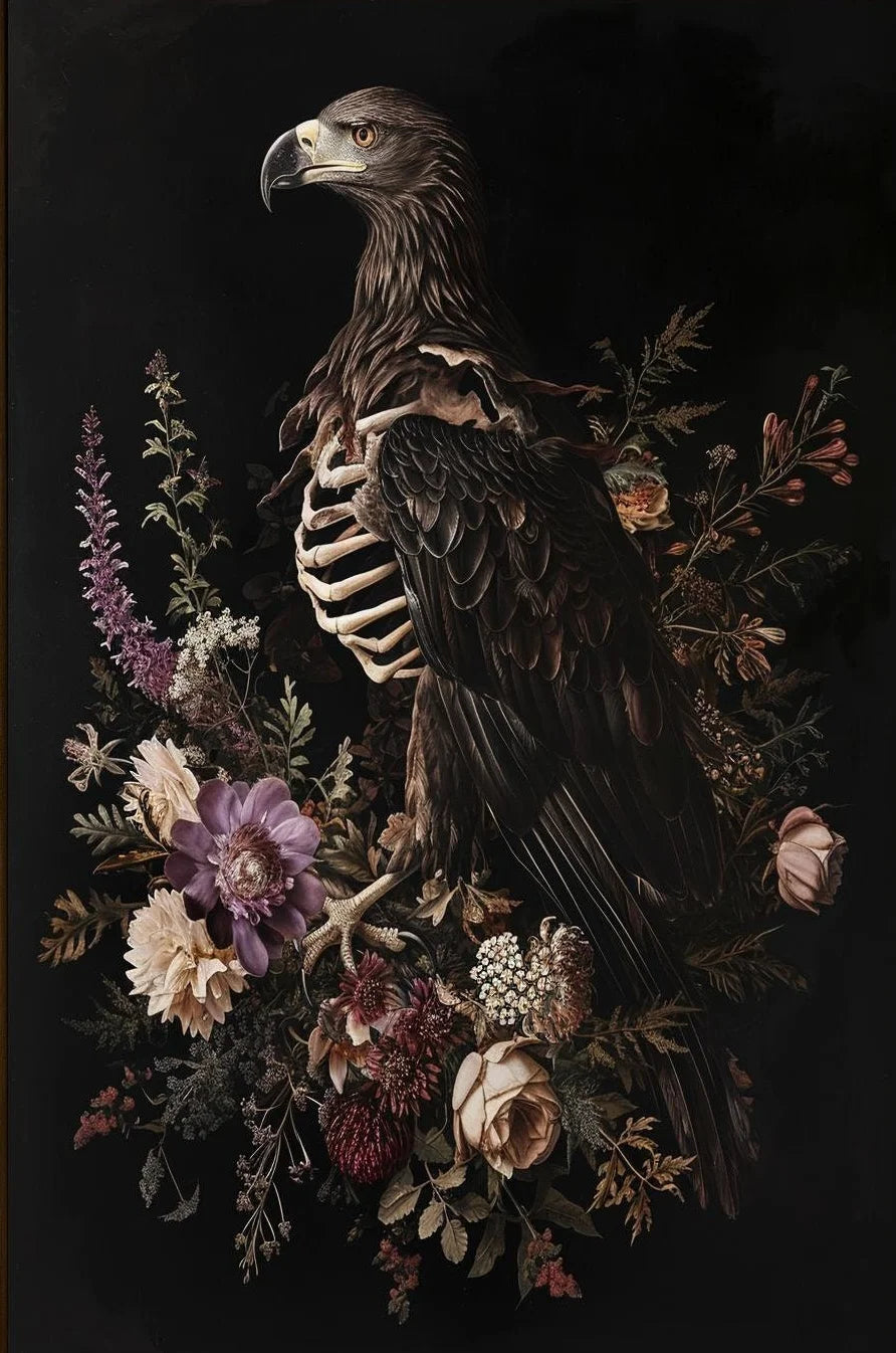 Horrible Floral Skeleton Animal Poster Gothic Bat Owl Rabbit Fox Canvas Painting Occult Wall Art Dark Academia Room Home Decor Peaceful Pleasures Health and Wellness 6 55x75cm