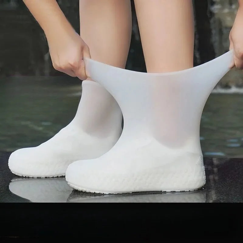 1 Pair Silicone WaterProof Shoe Covers Lip-resistant Rubber Rain Boot Rain Gear Overshoes Accessories for Outdoor Rainy Day Peaceful Pleasures Health and Wellness white L41-47