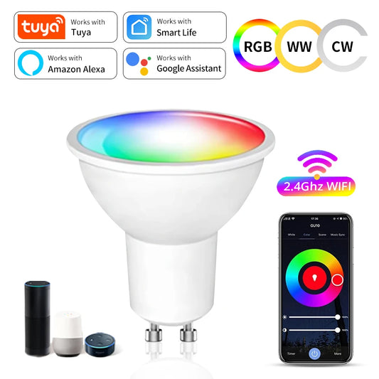 5W 7W 9W 220V 110V Tuya Smart WiFi GU10 LED Bulb Spotlight Alexa Lamp RGBCW Smart Life APP Control Works With Google Home Echo Peaceful Pleasures Health and Wellness