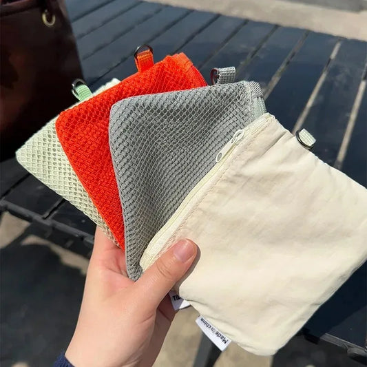 Mesh Cosmetic Bag Portable Storage Pouch Zipper Lightweight Sundries Peaceful Pleasures Health and Wellness