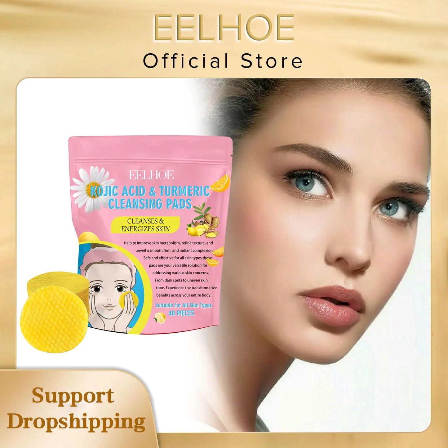 EELHOE Turmeric Kojic Acid Cleansing Pads – Brighten Skin 40Pcs
