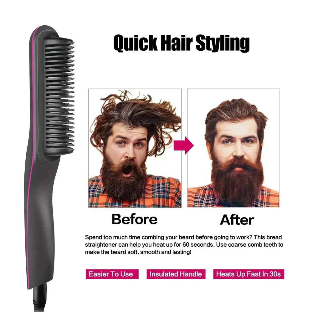 Professional Hair Straightener Brush Anti-Scald Feature Fast Heating Flat Iron Hot Comb Straightening Brush Hair Styler For Men Peaceful Pleasures Health and Wellness