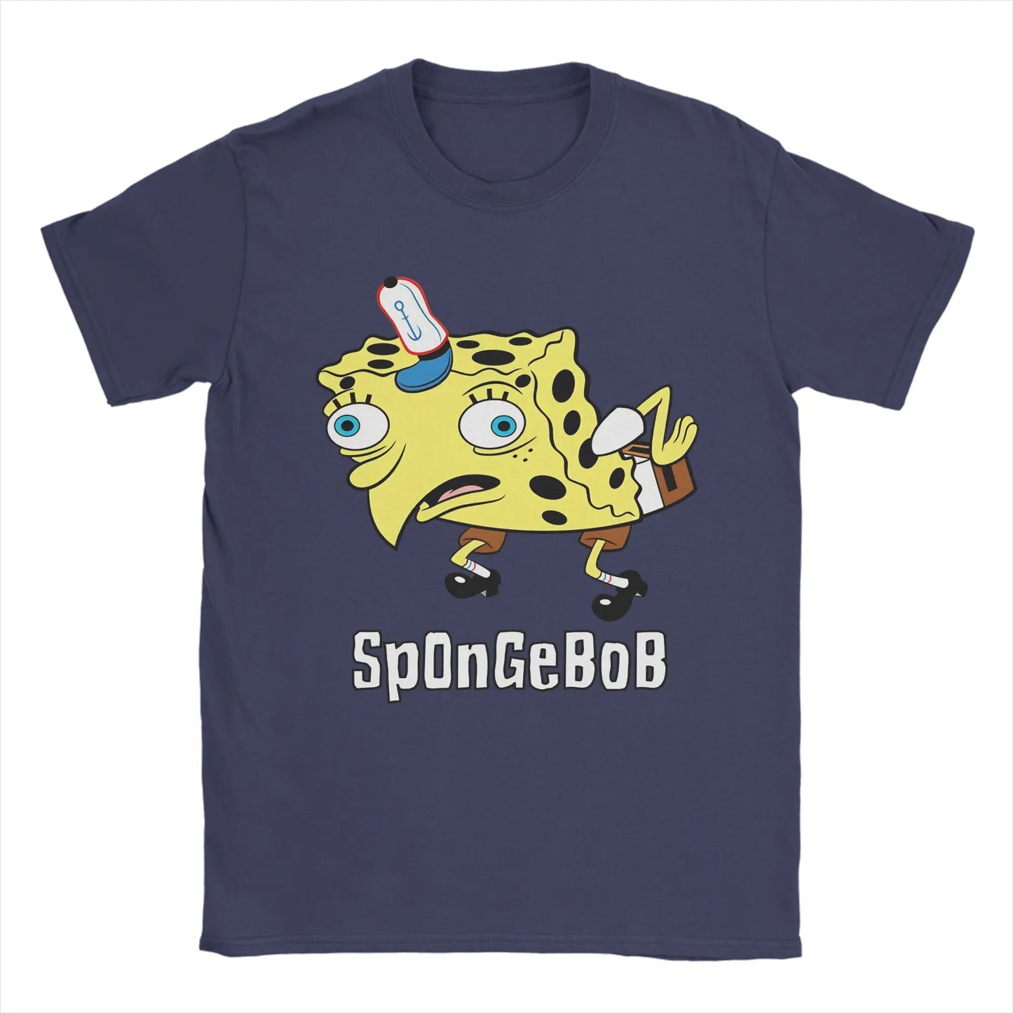 Men's T-Shirt S-Spongebobs Vintage 100% Cotton Tee Shirt Short Sleeve SpOnGeBoB Meme T Shirts Round Neck Clothes 6XL Peaceful Pleasures Health and Wellness Navy Blue S