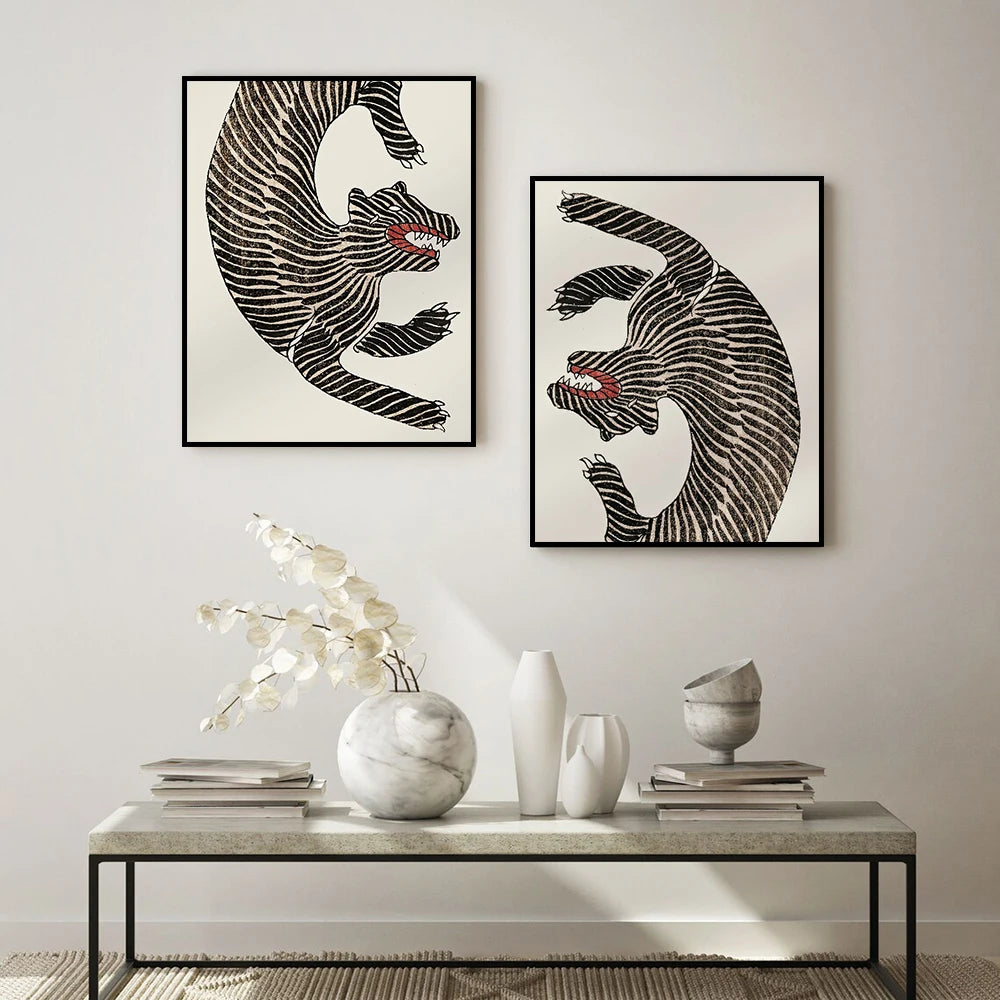 Taguchi Tomoki Japanese Vintage Animal Canvas Wall Art Unframed