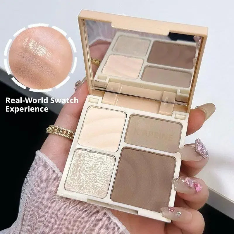 4-Colors Highlight & Contour Palette with Mirror Matte Highlighter Contour Natural Glow Contour Powder Face Makeup for Beginners Peaceful Pleasures Health and Wellness