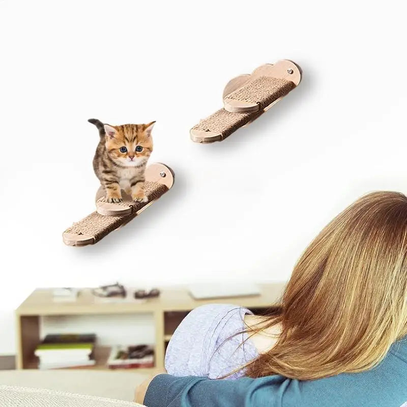 Cat Steps for Wall Solid Wood Wall Floating Cat Stairway Safe Elegant Kitten Shelves Perches for Bedroom Living Room Indoor Use Peaceful Pleasures Health and Wellness