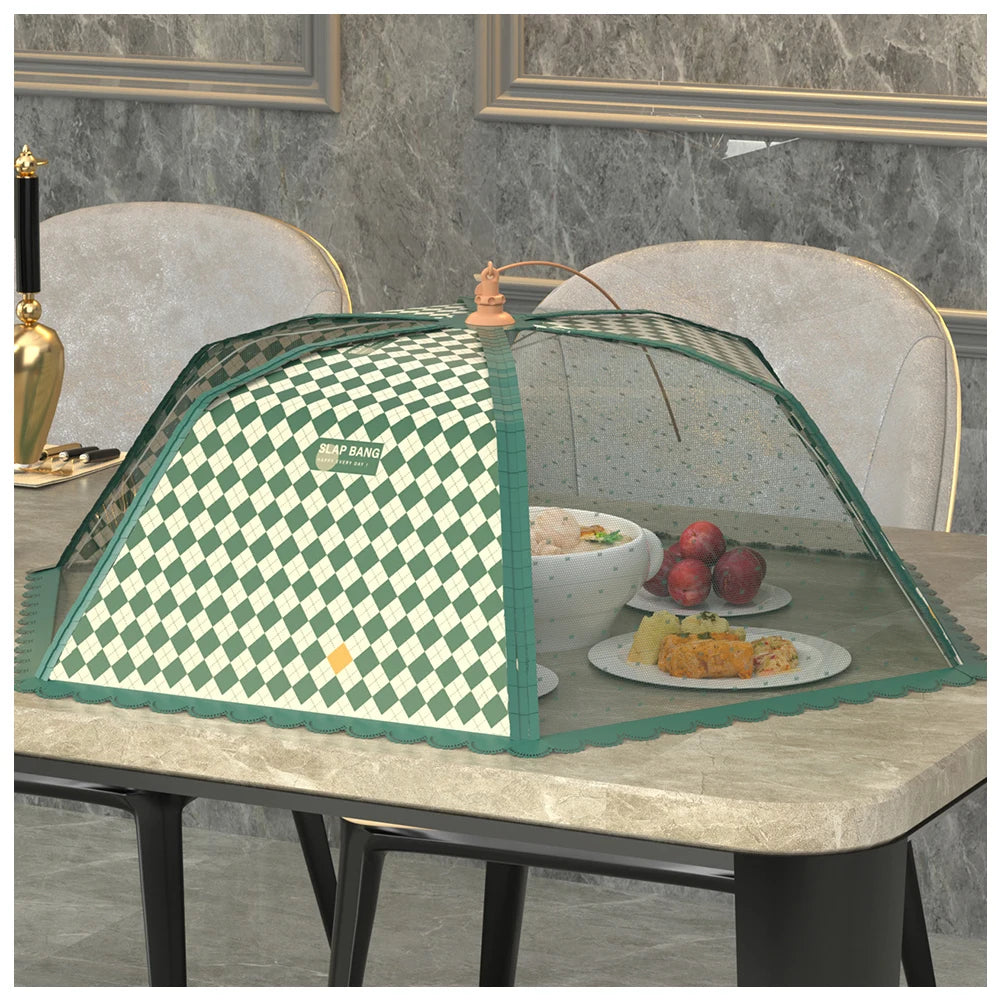 Dining Table Umbrella, Foldable Food Cover,Fine Mesh Large Capacity Foldable Food Umbrella-Tent,Anti-Fly Table Meal Covers, Peaceful Pleasures Health and Wellness Dark Green Plaid Round 80cm