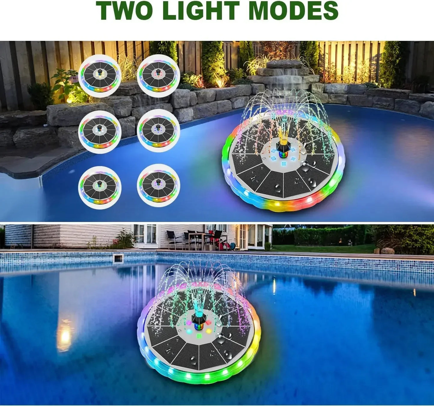 AISITIN Solar Fountain LED Lights & Battery – Bird Bath & Garden