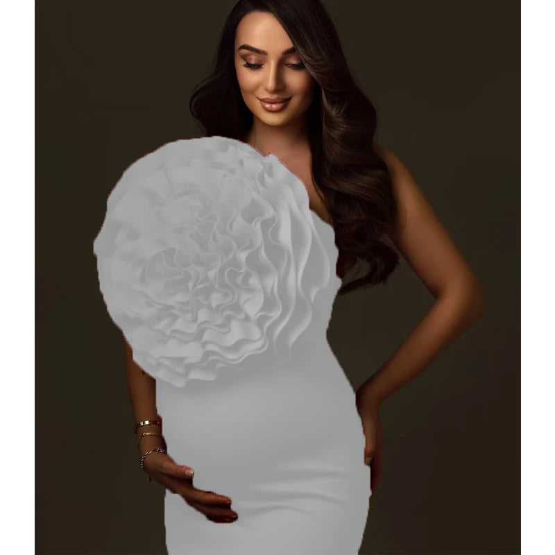 Red Maternity Photoshoot Dress - Stretch Polyester Bodycon Gown with Oversized Handmade Flowers - Baby Shower & Pregnancy Photo Peaceful Pleasures Health and Wellness