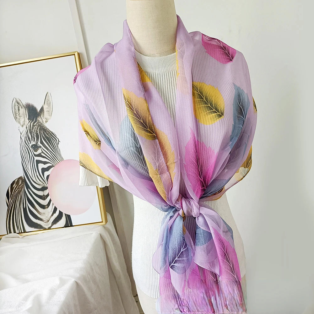 Women's Ink Lotus Chiffon Scarf – Lightweight Floral Print