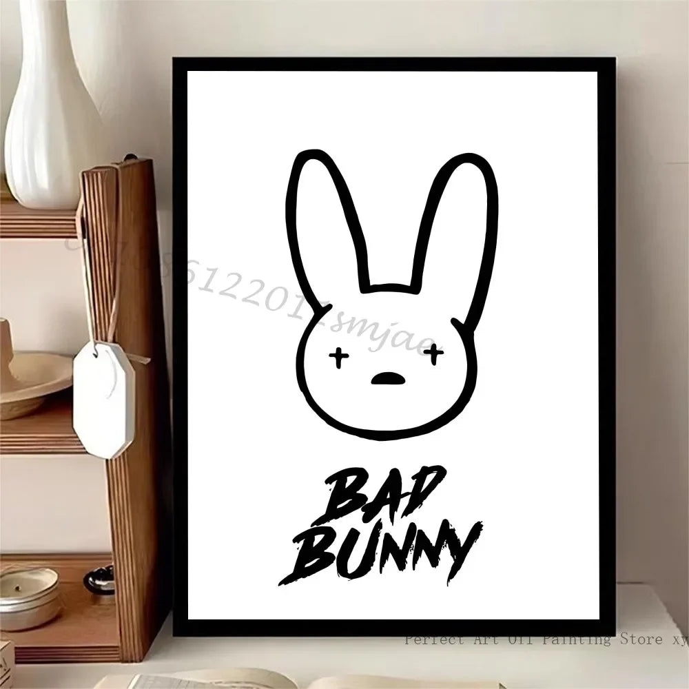Bad Bunny Kawaii Minimalist Canvas Wall Art Poster | Fan Gift