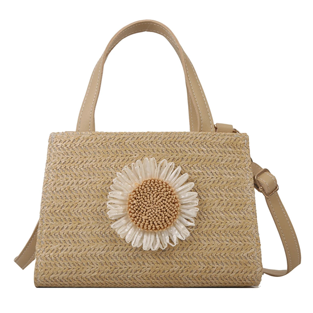 Sunflower Straw Crossbody Bag for Women – Travel Vacation Bag Crossbody Bag Peaceful Pleasures Health and Wellness