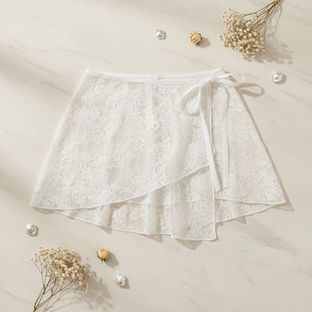 Y2K Lace Mini Skirt – Embroidered Ruched Ruffles Irregular Hem