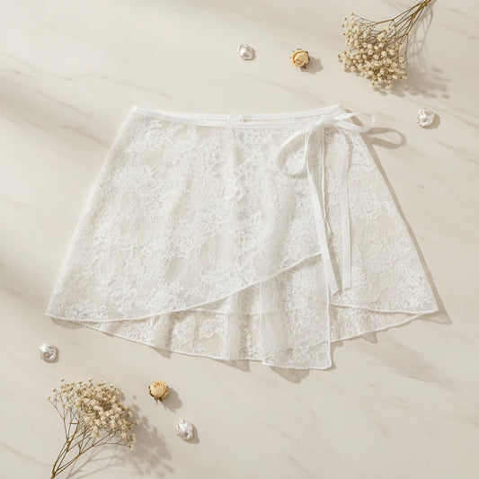 Y2K Lace Mini Skirt – Embroidered Ruched Ruffles Irregular Hem Lace Mini Skirt Oasis Select