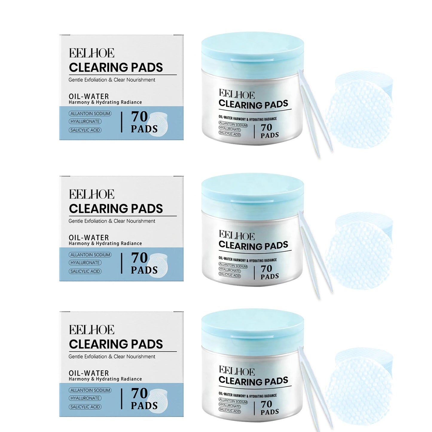 Salicylic Acid Toning Cotton Pad Daily Nourishing Reducing Dullness Brighten Skin Tone Long-Lasting Hydration Facial Peeling Pad Peaceful Pleasures Health and Wellness 3 x 70pcs Boxed