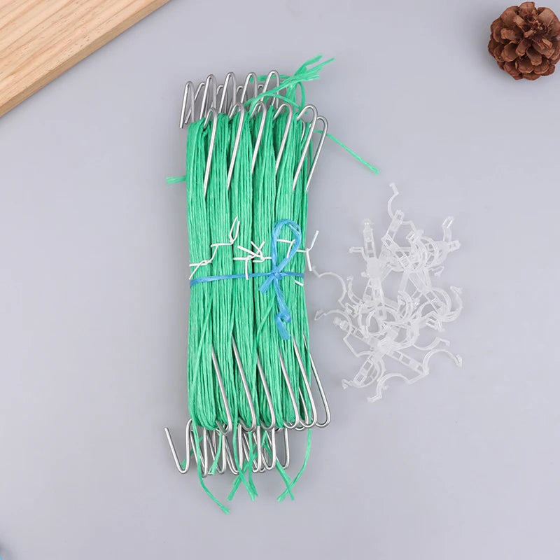 10Pcs Plants Hooks Clips With 10M Rope + 20 Clips J Hooks Clips Set Tomatoes Growing Hooks Clips For Tomato Grape Pepper Peaceful Pleasures Health and Wellness Green