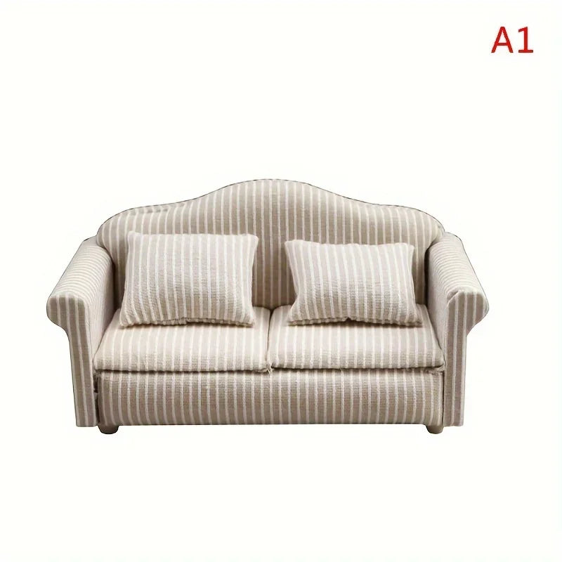 1:12 Dollhouse Miniature Sofa with Pillows – White Beige