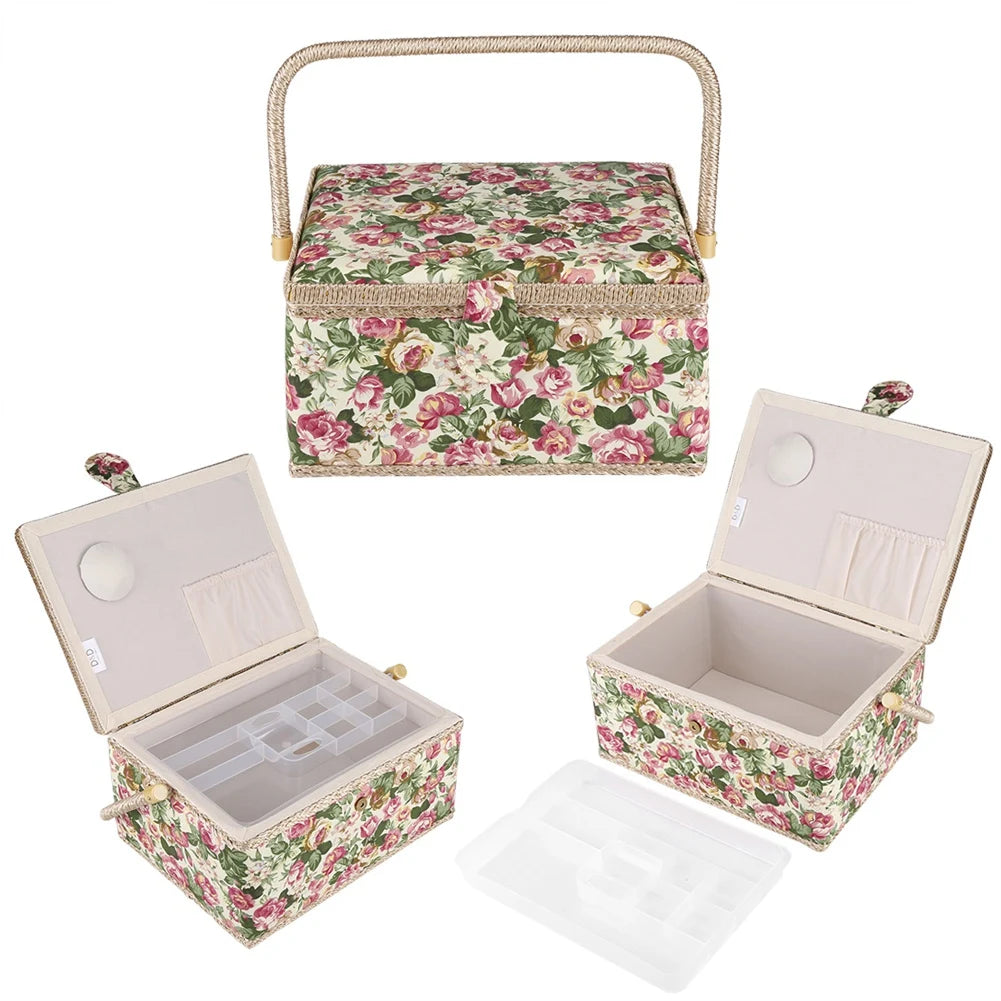 Craft Box Storage Fabric Floral Printed Sewing Basket Household