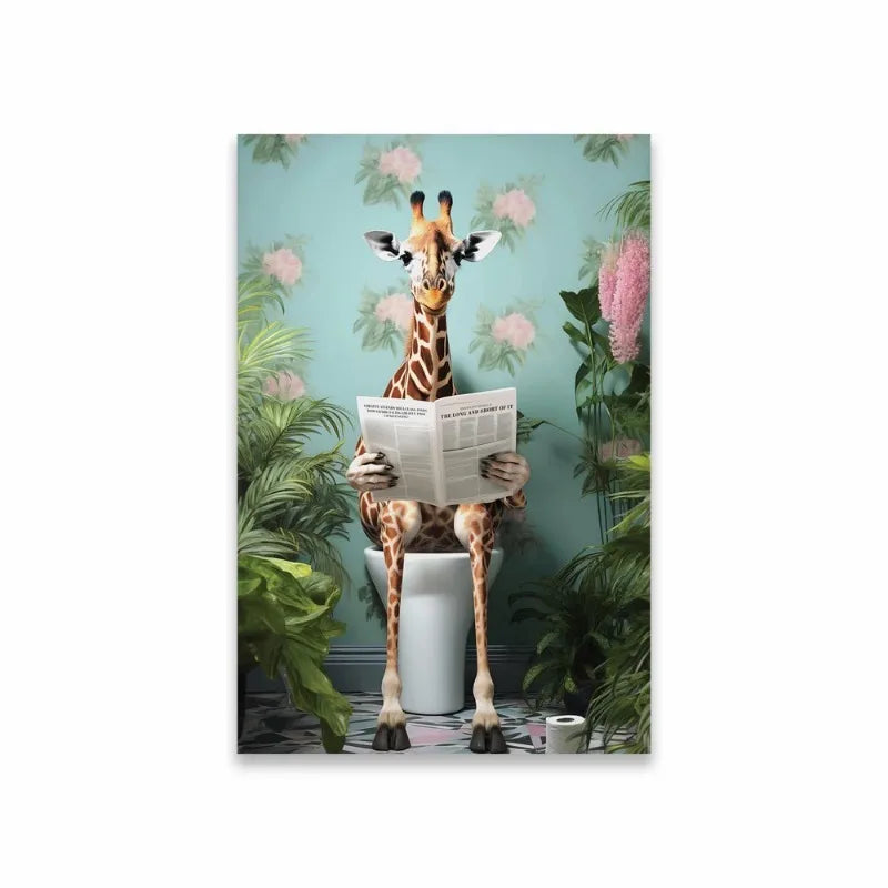 Funny Animal Bathroom Canvas Wall Art | Zebra Giraffe Tiger