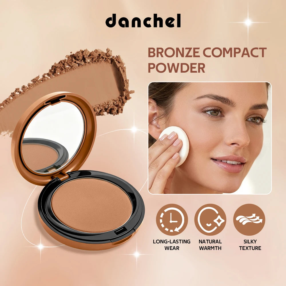 Bronze Compact Powder Long-Lasting Smooth Matte Bronze Finish Natural Brightening Conceal Flaw Even Skin Tone Powder With Mirror Peaceful Pleasures Health and Wellness