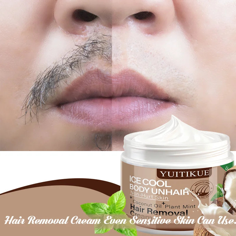 Yuitikue Ice Cool Hair Removal Cream, 60g Gentle Non-Hurt Body Hair Remover with Coconut Oil & Plant Mint, Unisex Peaceful Pleasures Health and Wellness