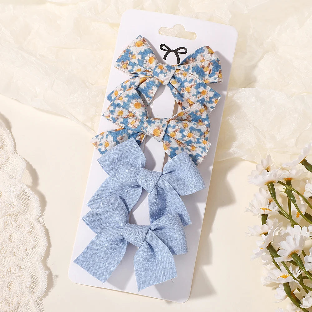 Lovely Cotton Bowknot Clips Safe Hairpins Girl Fresh Pastoral