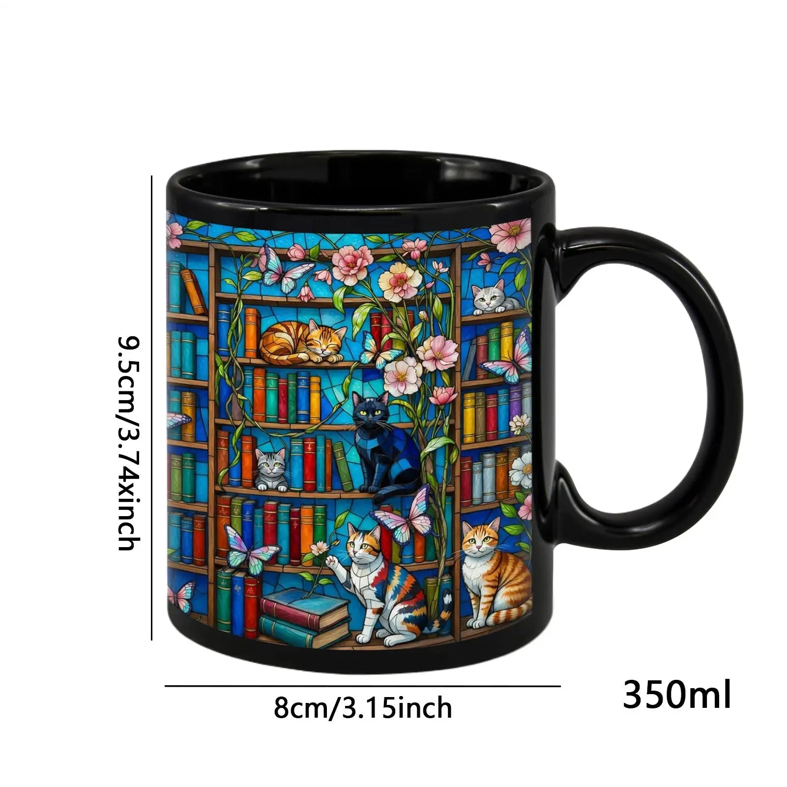 Ceramic Bookshelf Coffee Mug 350ml Heat-Resistant Drinkware Cup for Book Lovers for Chocolate Tea Water Juice Home Dorm Peaceful Pleasures Health and Wellness