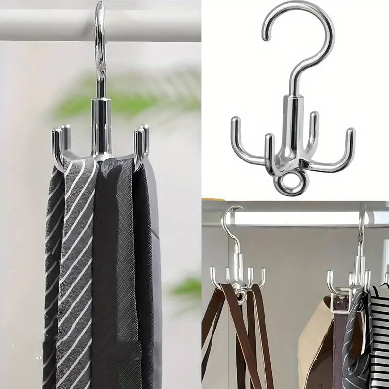 2pcs Multifunctional Rotating Clothes Hook Punch Free 4 Claws Rotation Coat Hanger Belt Organizer Scarf Storage Rack Wardrobe Peaceful Pleasures Health and Wellness