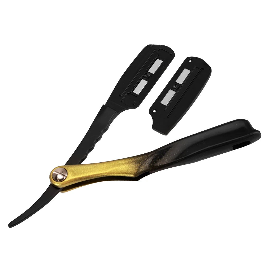 Gradient Gold Handle Magnetic Suction Straight Edge Razor, Portable Foldable Replaceable Blade Shaving Knife For Salon & Travel Peaceful Pleasures Health and Wellness
