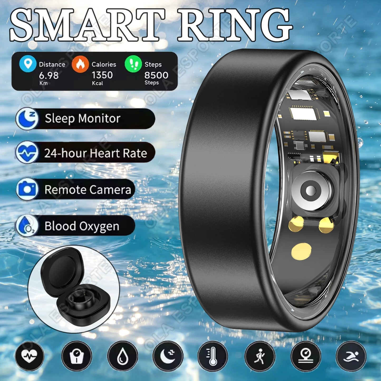 Smart Ring Blood Pressure Heart Rate Sleep Monitoring Smartring IP68 & 5ATM Waterproof Multi-sport Mode Smartring Man Women 2026 Peaceful Pleasures Health and Wellness Box Black 14