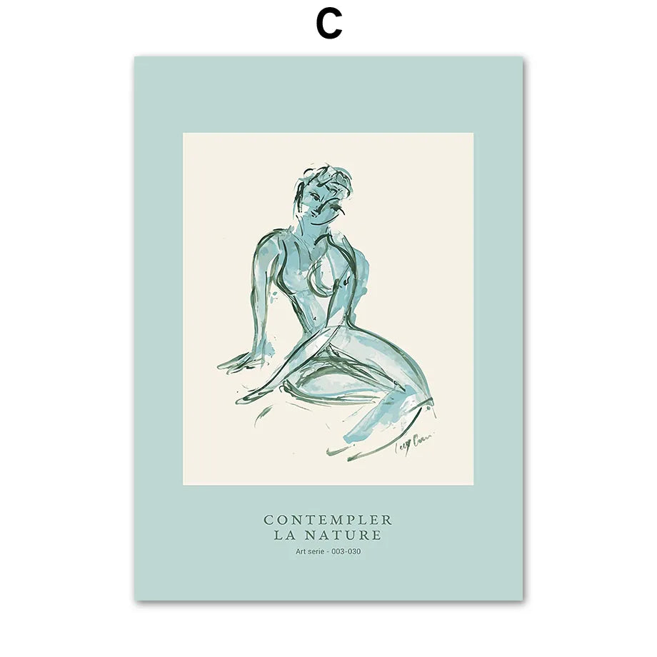 Modern Nude Line Art Canvas Wall Print | Geometry Floral Decor