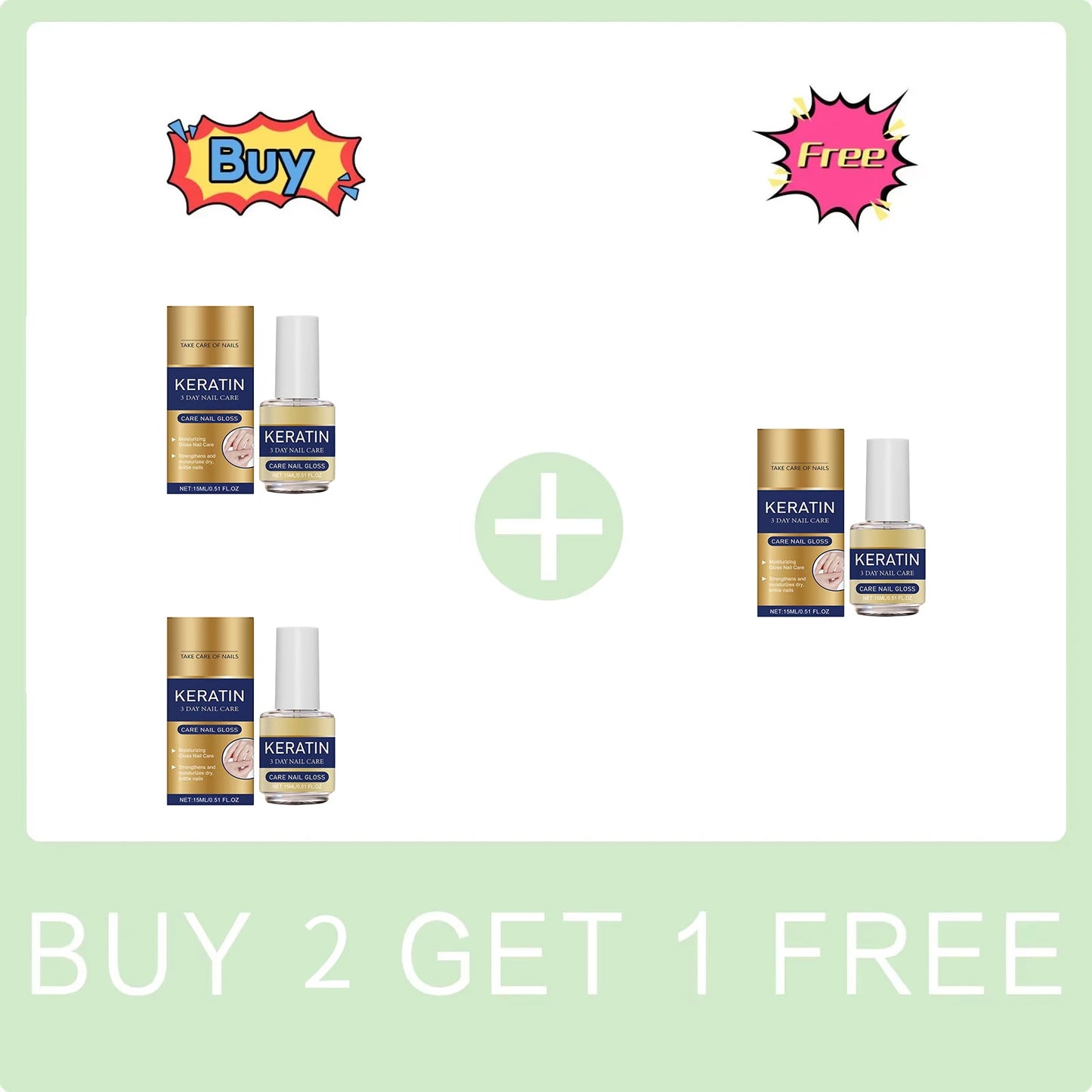 Keratin Nail Gloss 3 Day Nail Care Nail Repair Strengthen Improve Yellowing and Thickening Long Lasting Repair Brittle Thin Nail Peaceful Pleasures Health and Wellness Buy 2 Get 1 Free