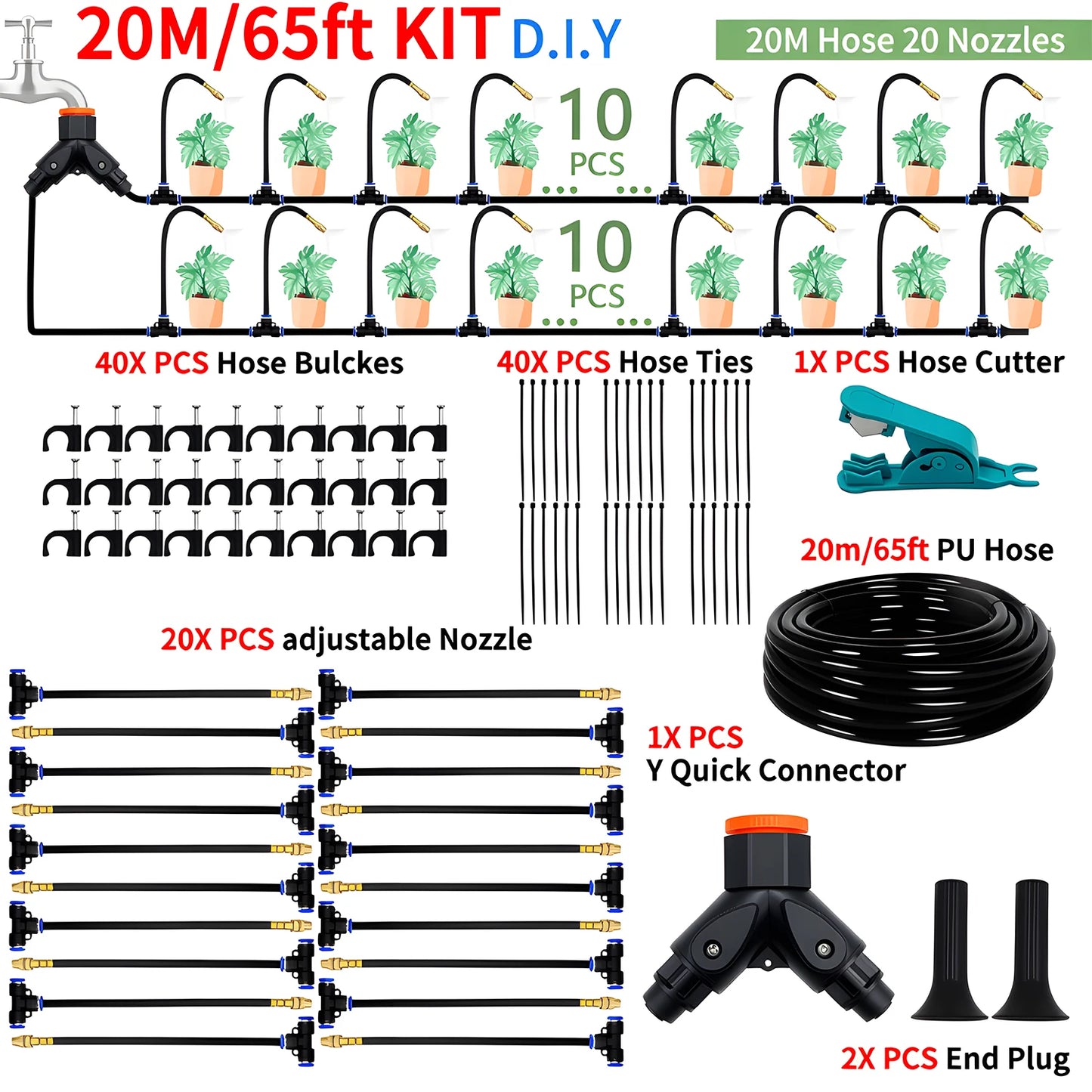 DIY Free Bending Universal Spray Kit For Greenhouse Garden Flowers Plant Watering Irrigation Patio Misting Cooling System Peaceful Pleasures Health and Wellness DIY 20M