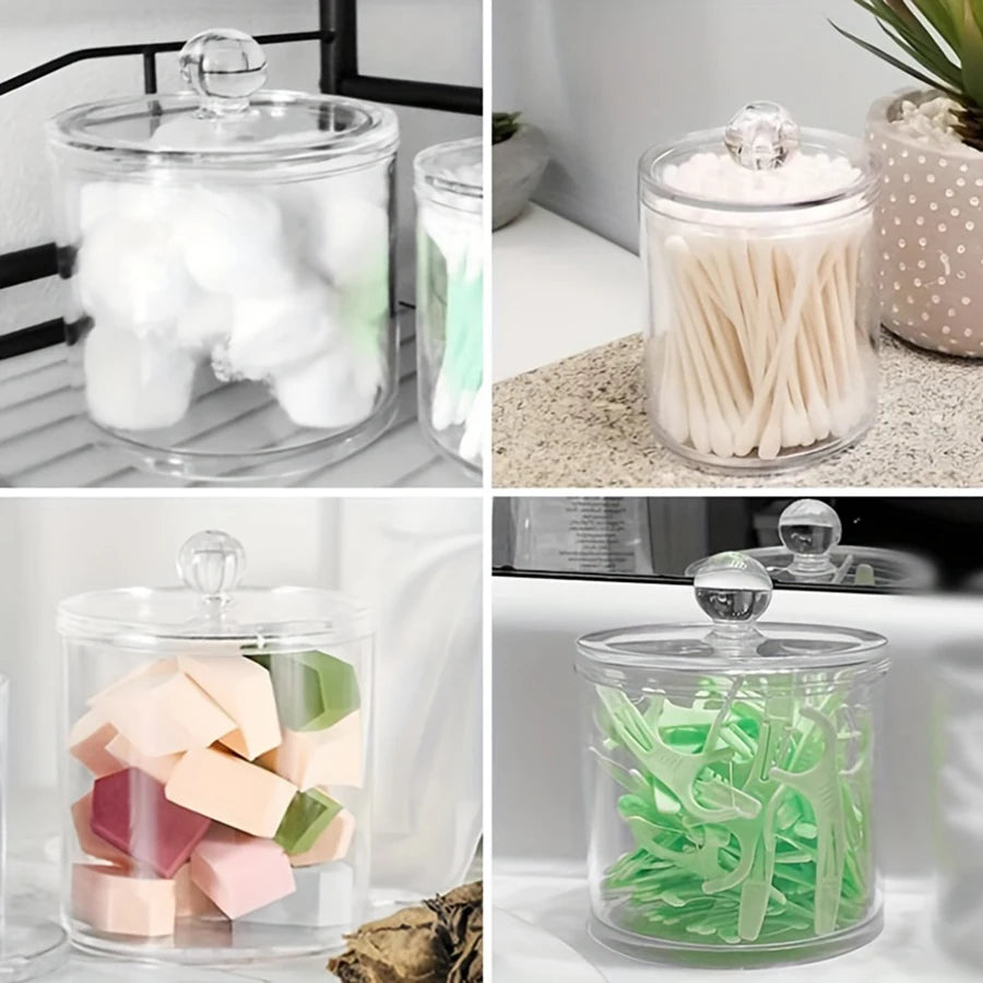 3 Pcs Acrylic Apothecary Jars with lid Clear Qtip Holder Dispenser Storage Box Bathroom Organizer Canisters for Cotton Swab Peaceful Pleasures Health and Wellness