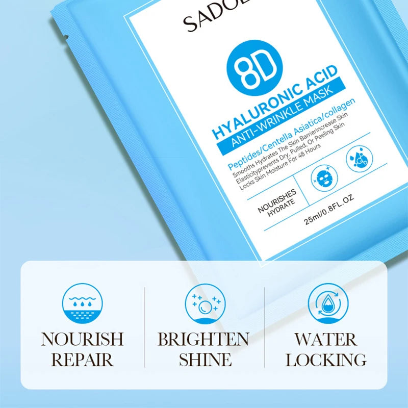 SADOER 8D Hyaluronic Acid Face Mask 5pcs – Hydrating Anti-Wrinkle