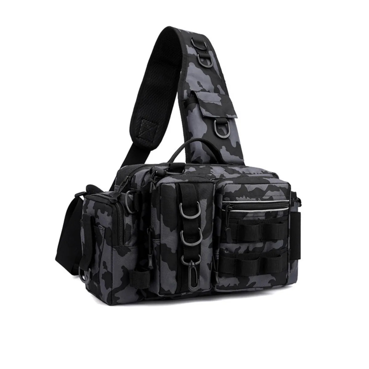 Lure bag, waist bag, single-shoulder backpack, crossbody bag, fishing rod bag, bait box, fishing tackle bag, large-capacity camo Peaceful Pleasures Health and Wellness Black camo