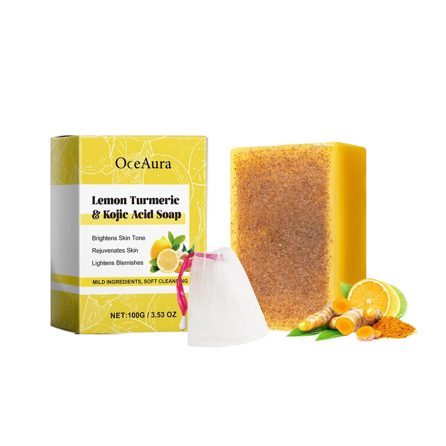 Lemon Turmeric Kojic Acid Brightening Soap – OceAura 100g