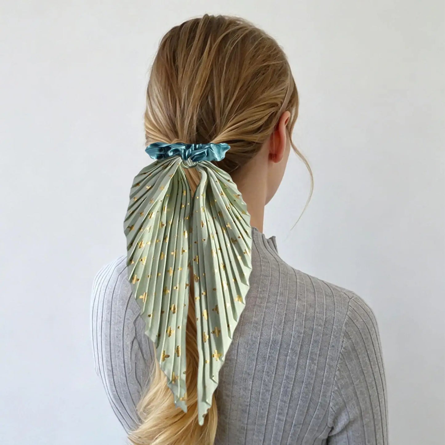 Satin Ribbon Bow Scrunchie – Flower Print Hair Tie for Women