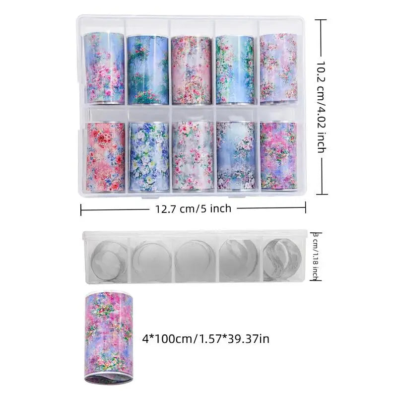 10Rolls Mixed Nail Art Foils Transfer Sticker Set Rose Flower Designs Floral Starry Sky Nail Wraps Wedding Summer Manicure Decor Peaceful Pleasures Health and Wellness 100cm