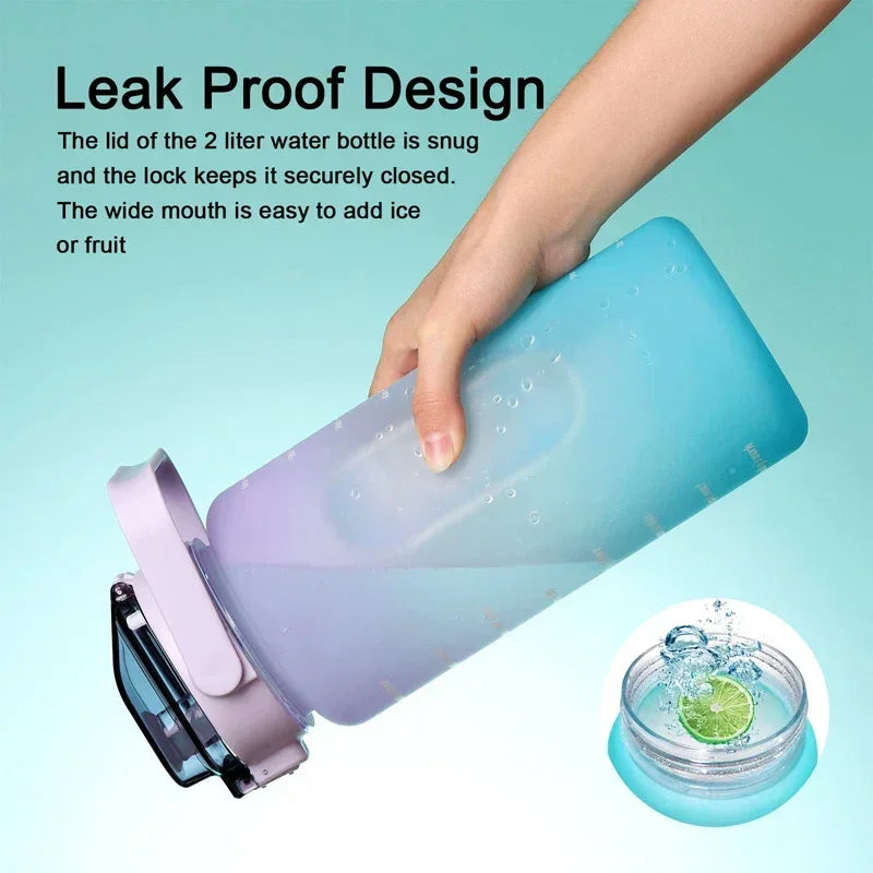 2L Motivational Sports Water Bottle | BPA-Free Tritan & Straw