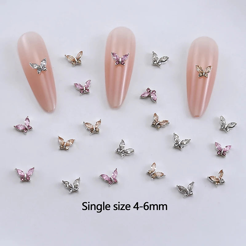 10PCS 3D Mini Crystal Butterfly Nail Art Charms Jewelry Parts Accessories Luxury Alloy Nails Decoration Rhinestones Supplies Peaceful Pleasures Health and Wellness