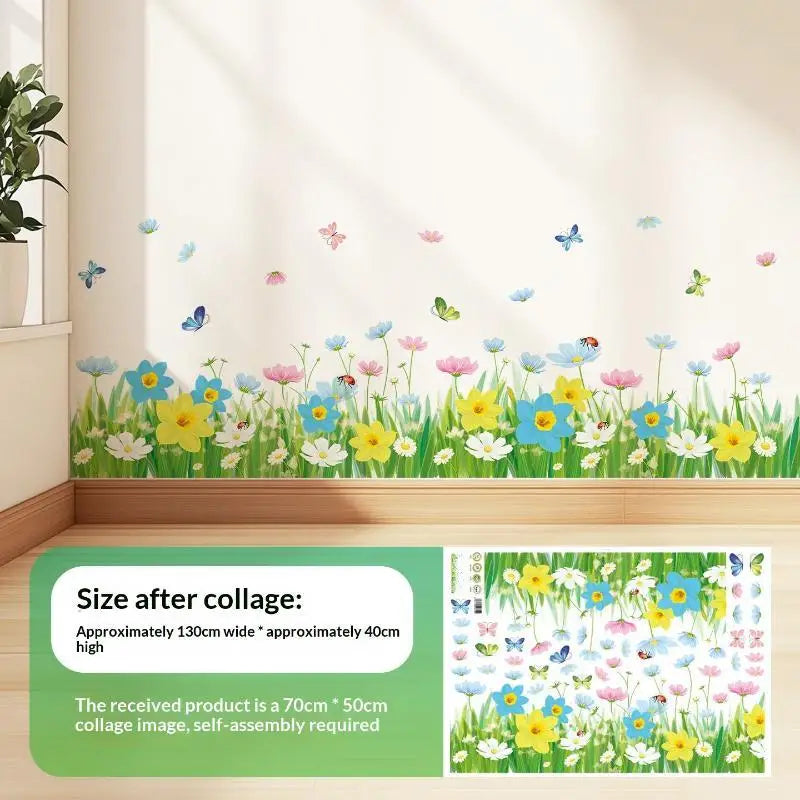 Floral Butterfly Border Wall Sticker – Removable PVC Decal