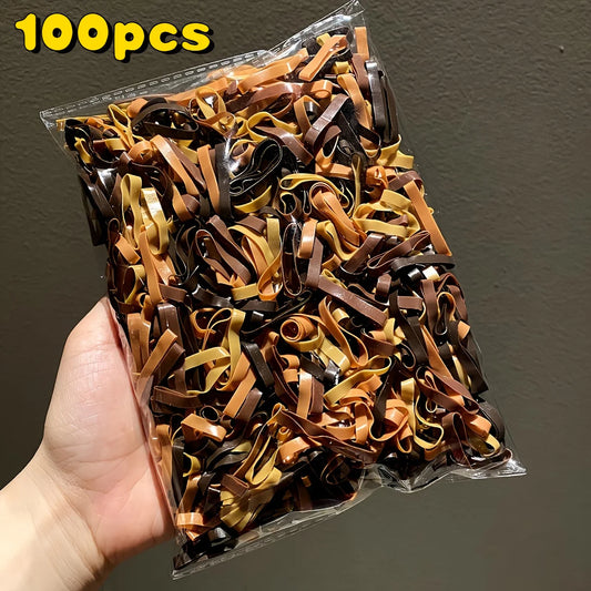 100-Pack Coffee Brown Elastic Hair Ties | Ponytail Holders Elastic Hair Ties Peaceful Pleasures Health and Wellness