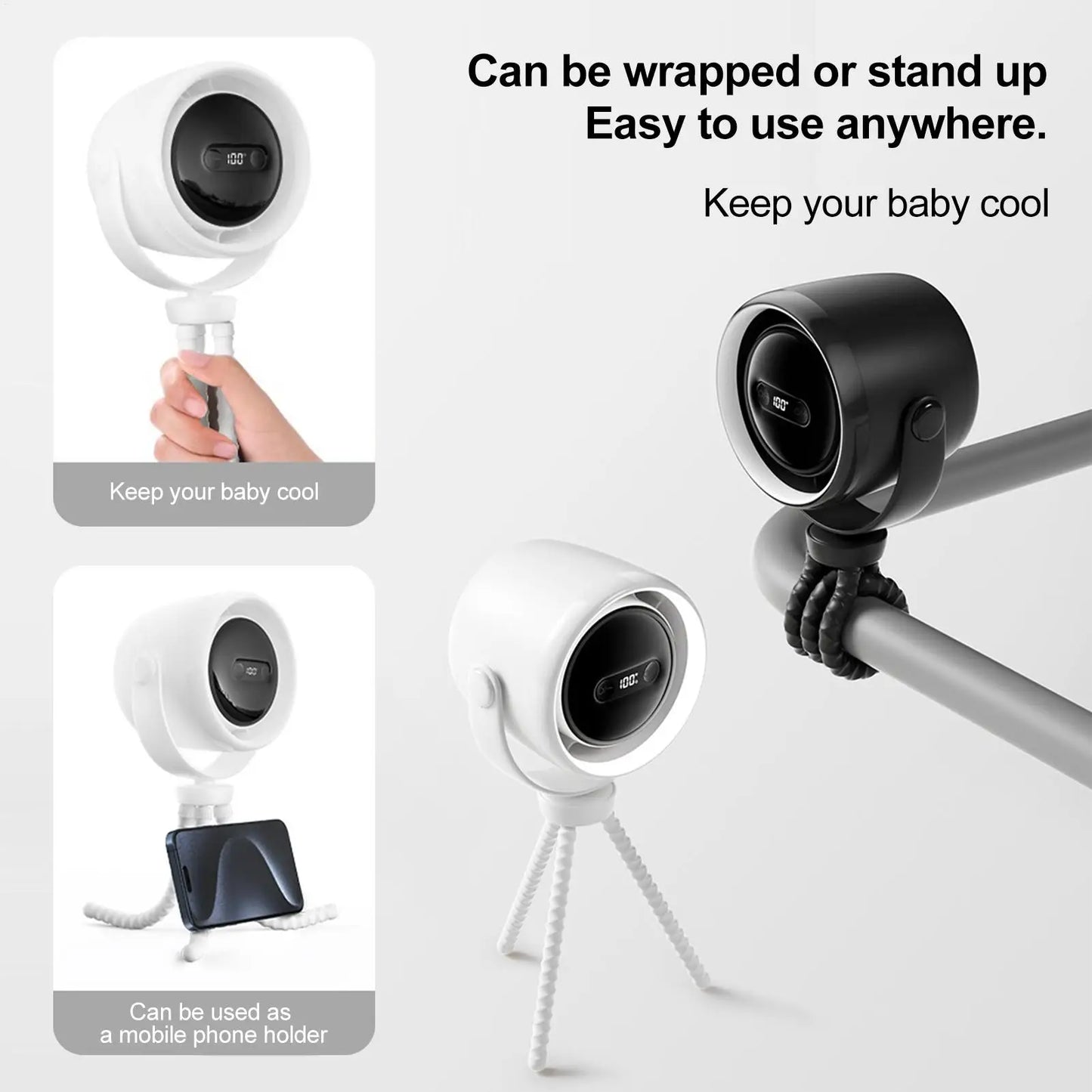 Octopus Stroller Fan 20000mAh USB Rechargeable & LED Night Light
