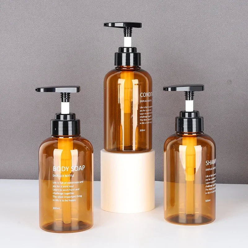Shampoo Conditioner Body Wash Dispenser Set, Printed Letters Bathroom Soap Bottle Dispenser, Shower Pump Shampoo Dispenser Peaceful Pleasures Health and Wellness