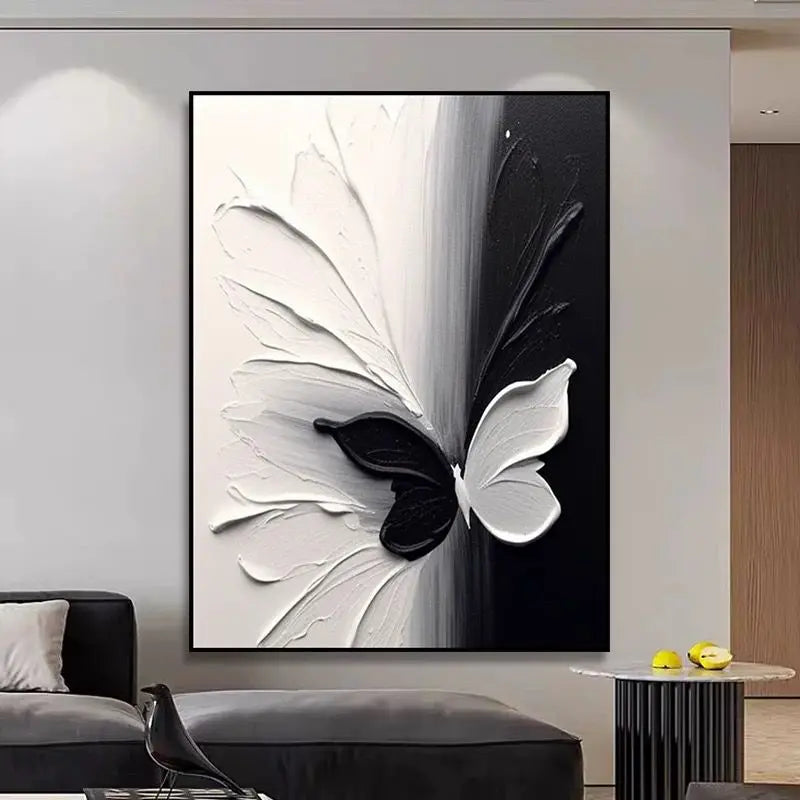 Beautiful Picture For Home Decoration Texture Oil Painting Handmade White And Black Butterfly Wall Art Poster For Living Room Peaceful Pleasures Health and Wellness