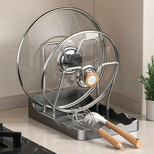 Double-Layer Pot Lid Organizer Rack with Drip Tray – Kitchen Storage Pot Lid Organizer Oasis Select