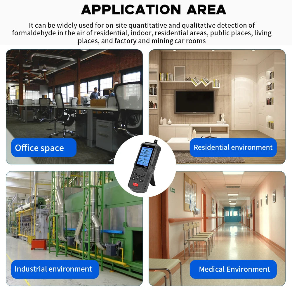 Air Quality Monitor CO2 TVOC Temperature Humidity Detector Professional Industrial Grade Air Testing Equipment Peaceful Pleasures Health and Wellness